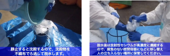 (5)沈殿物はろ過脱水して飛散防止措置等を実施した後、所轄の自治体の指導による処 分方法に従い適正に処分を行い、ろ過脱水の際には沈殿物が流出しないよう注意する。